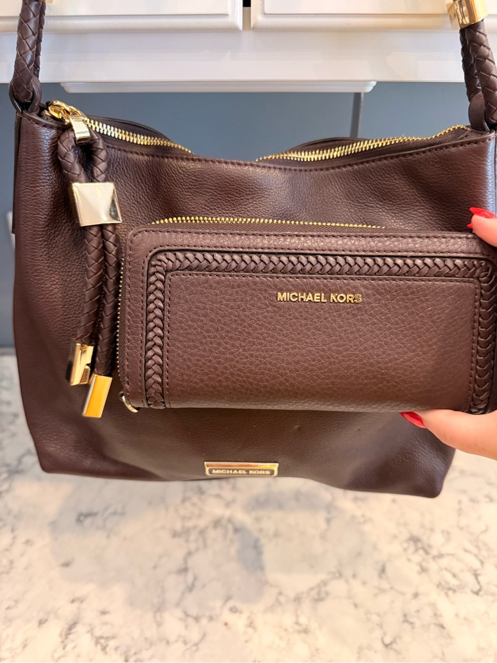 NWT Michael Kors Lexington Leather Shoulder Bag & Continental Wallet Set Barolo